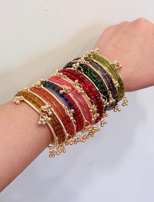 Elegant Multicolor Kashmiri Churi Set with Golden Ghungroo – Bridal & Party Bangles